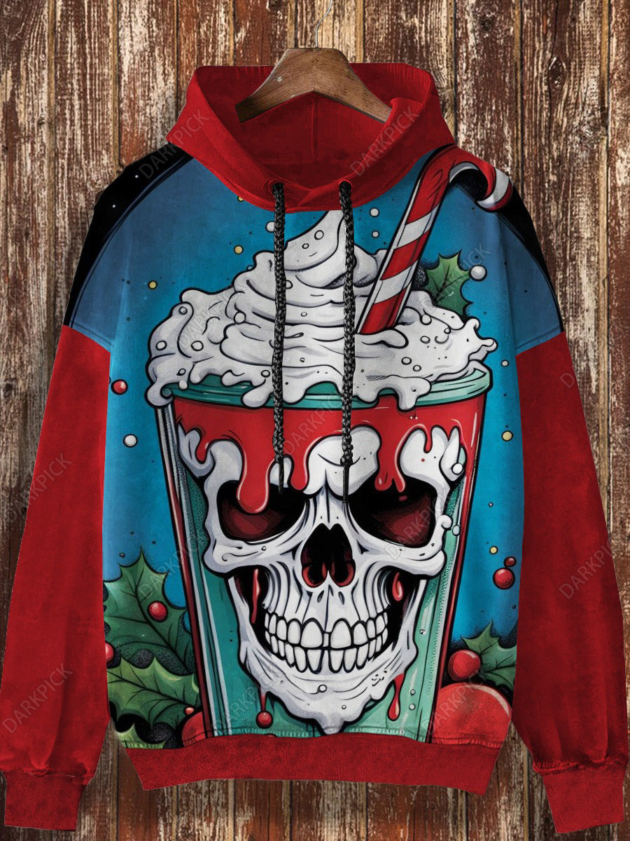 Unisex Christmas Skull Print Casual Fashion Long Sleeved Hooded Sweatshirt