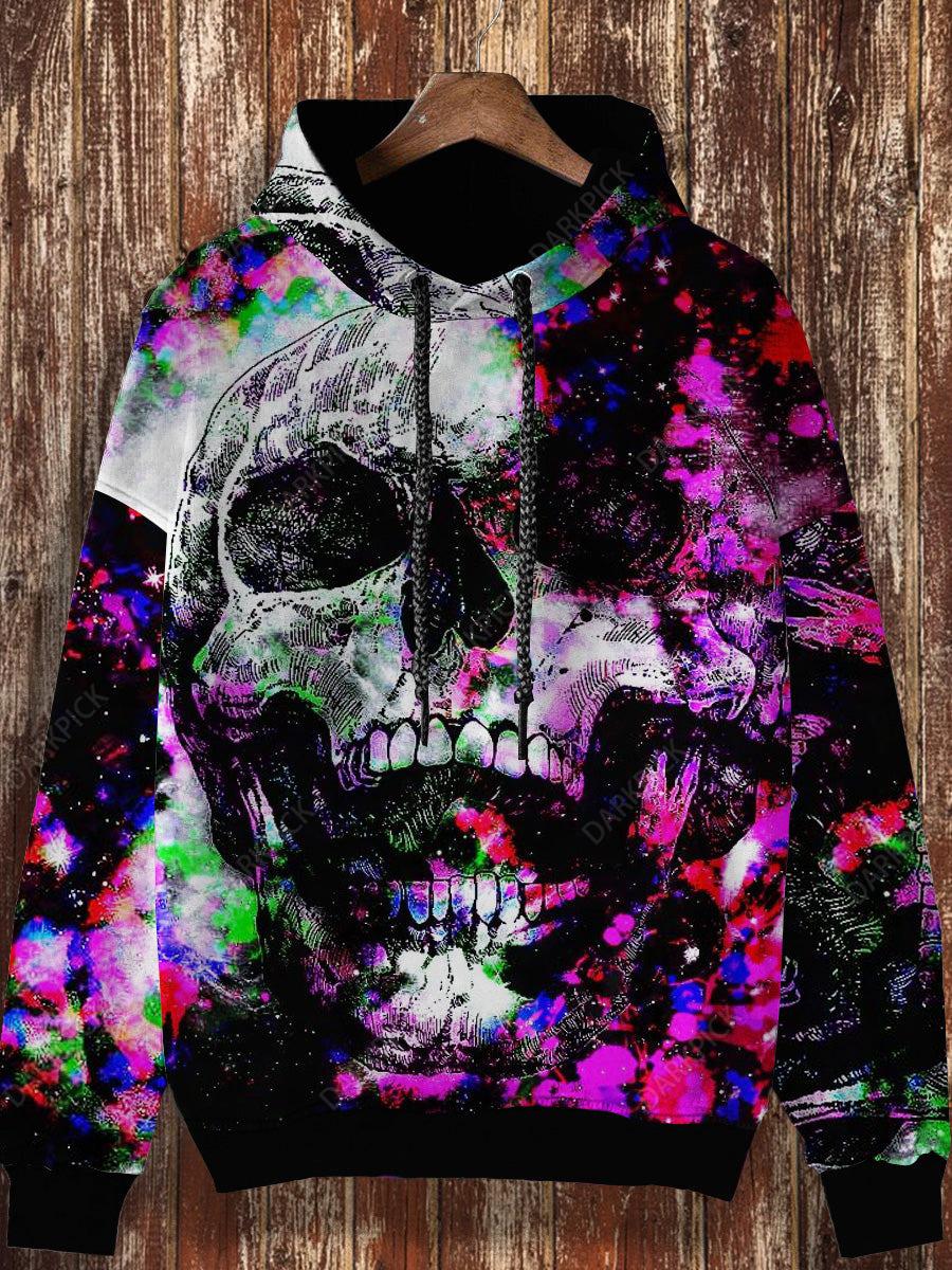 Unisex Skull Graffiti Printed Casual Fashion Long Sleeved Hooded Sweatshirt