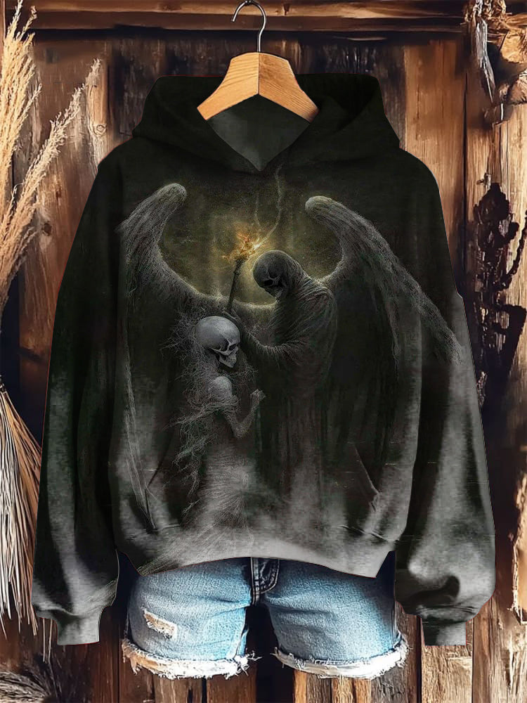Unisex Vintage Angel Skull Wings Art Print Long Sleeve Sweatshirt