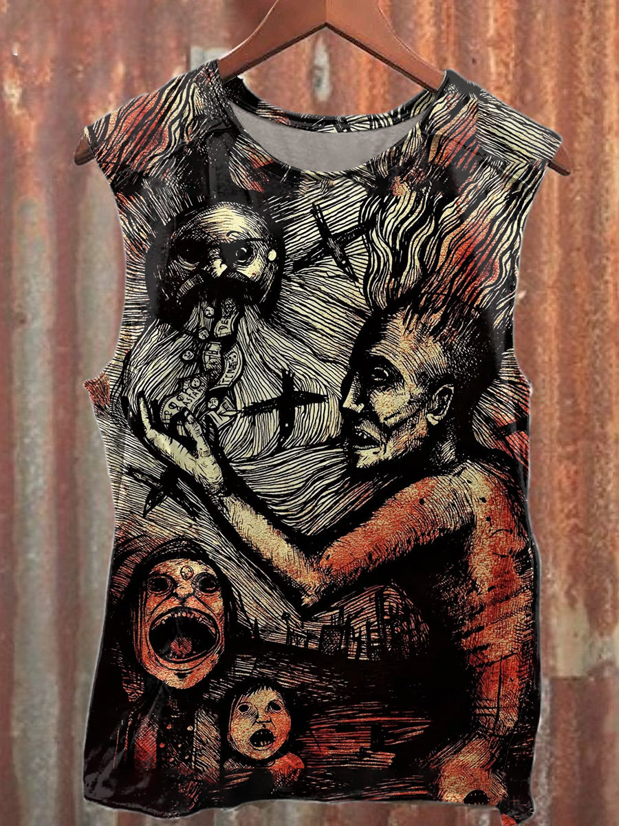 Unisex Personalized Grotesque Skull Art Illustration Print Casual Cotton Tank Top
