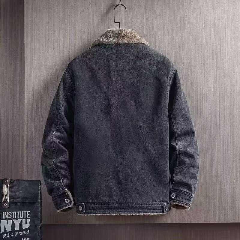 Men's winter denim jacket with fleece lining