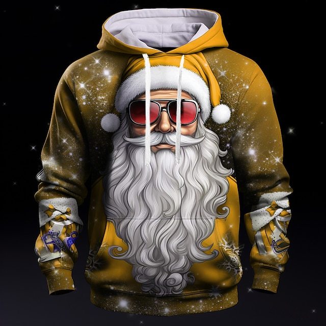 Christmas Men's Santa Claus 3D Hoodies Graphic Santa Claus Fashion 3D Print  Sports Outdoor Holiday Hoodies Red / White Yellow Long Sleeve Hooded Print Front Pocket Spring &  Fall Designer shirt