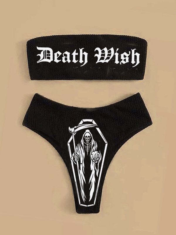 Wacky Skull Letter Bikini Swimsuit