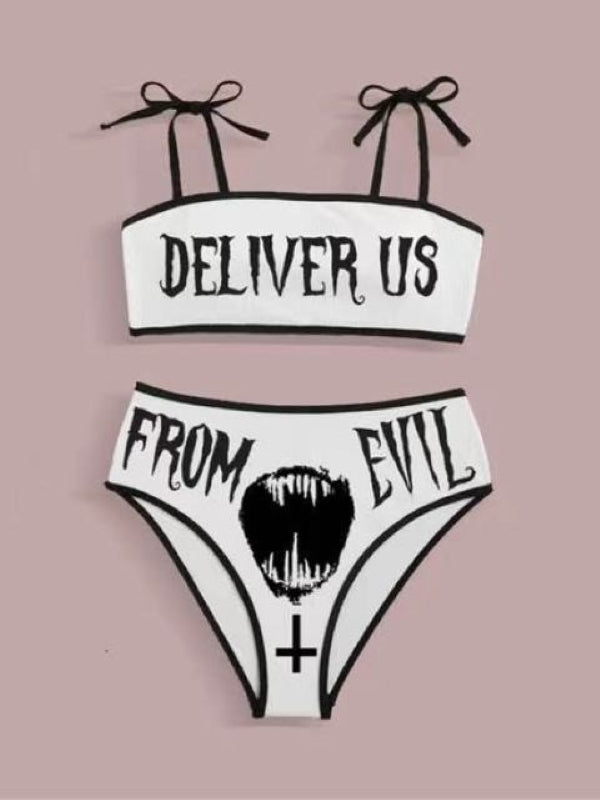 Sexy Punk Letter Bikini Swimsuit