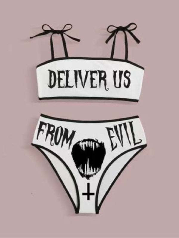 Sexy Punk Letter Bikini Swimsuit