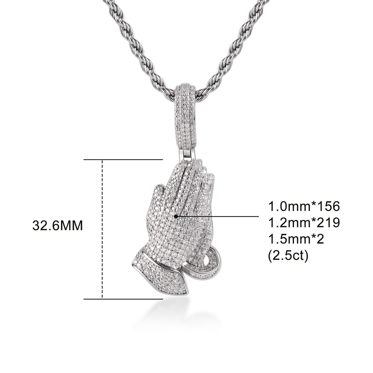 2.5ct Echo of Heaven Starlit Prayer Pendant Praying Hands Pendant Necklace Jewelry Copper