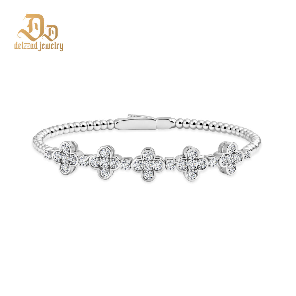 3ct Baroque Beaded Whisper Bangle Clover Bracelet VVS Synthetic Moissanite Bracelet Bangle Copper Chain