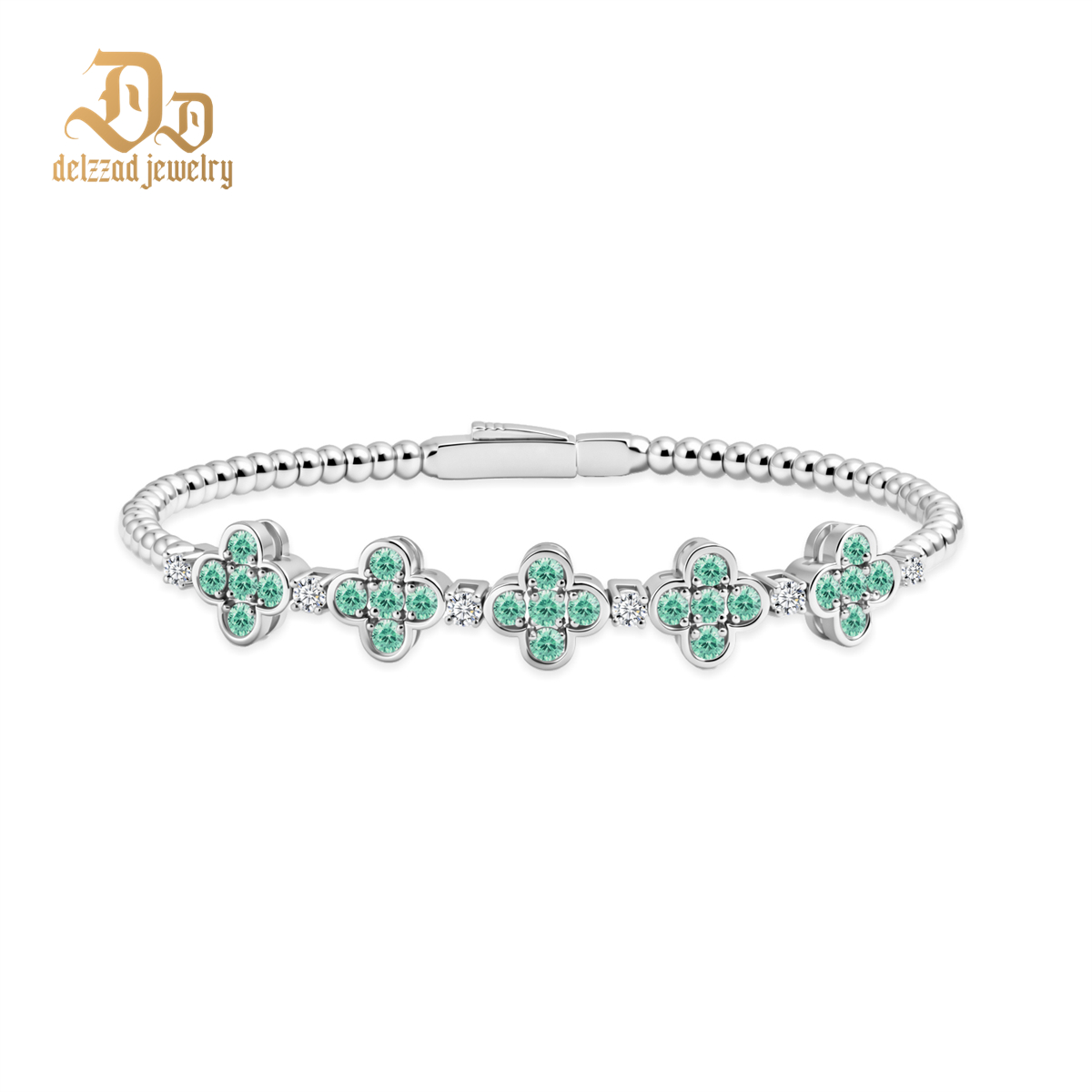 3ct Baroque Beaded Whisper Bangle Clover Bracelet VVS Synthetic Moissanite Bracelet Bangle Copper Chain