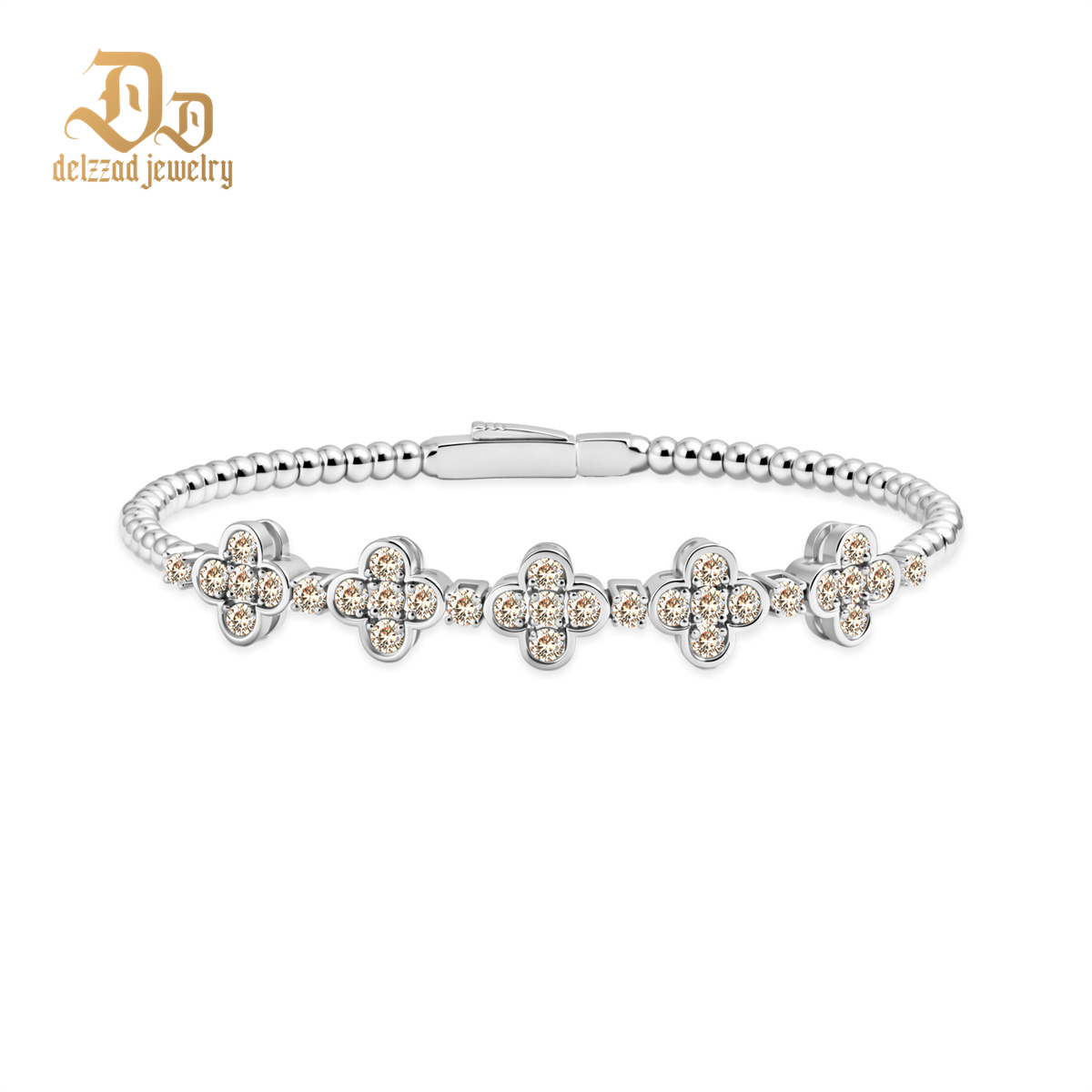 3ct Baroque Beaded Whisper Bangle Clover Bracelet VVS Synthetic Moissanite Bracelet Bangle Copper Chain
