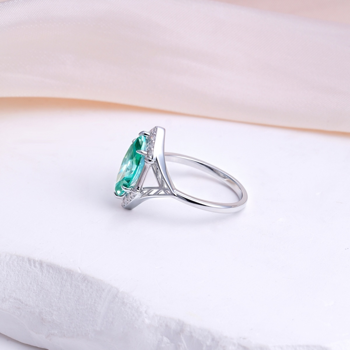 2ct Sparkle Halo Ring Marquise Cut  Green Bliss Ring Engagement Ring Synthetic Moissanite S925 Ring Band