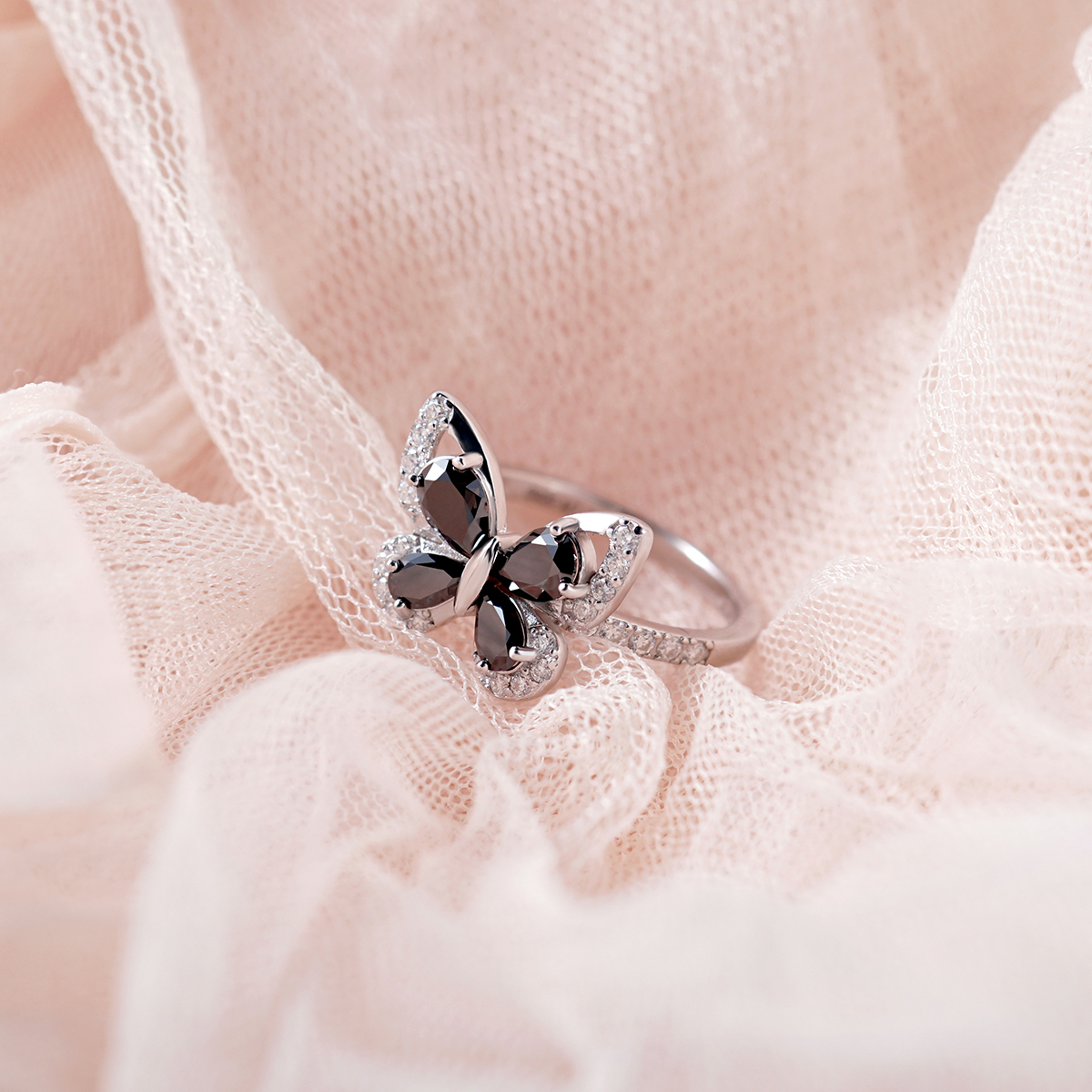 1.6ct S925 Black Butterfly Pear Synthetic Moissanite Unique Ring