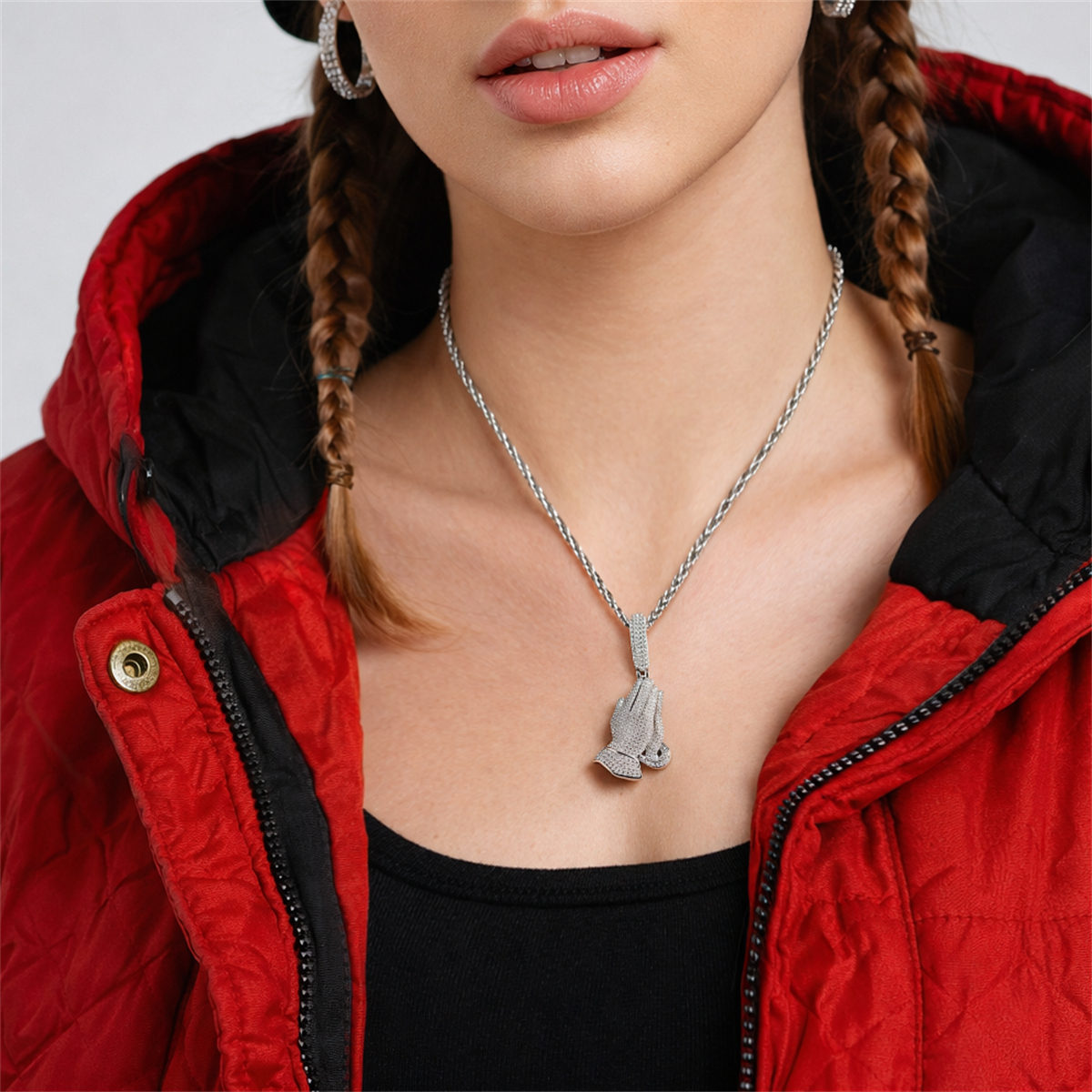2.5ct Echo of Heaven Starlit Prayer Pendant Praying Hands Pendant Necklace Jewelry Copper