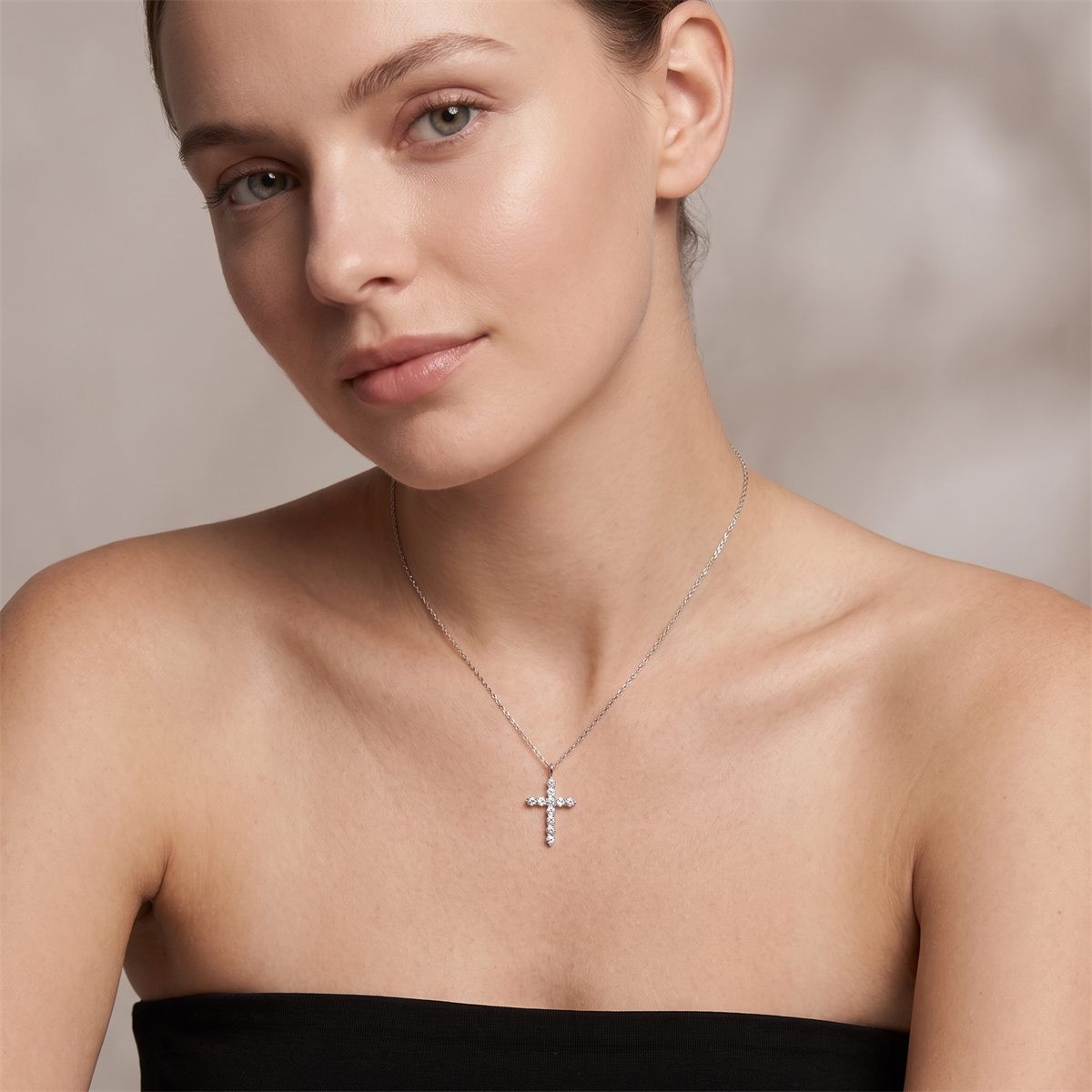 Delzzad Luna Blessing Necklace Cross Pendant Necklace VVS Synthetic Moissanite Pendant Jewelry for Men Women Copper Chain
