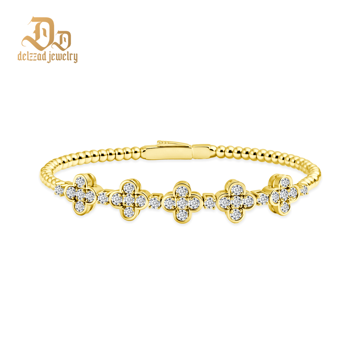 3ct Baroque Beaded Whisper Bangle Clover Bracelet VVS Synthetic Moissanite Bracelet Bangle Copper Chain