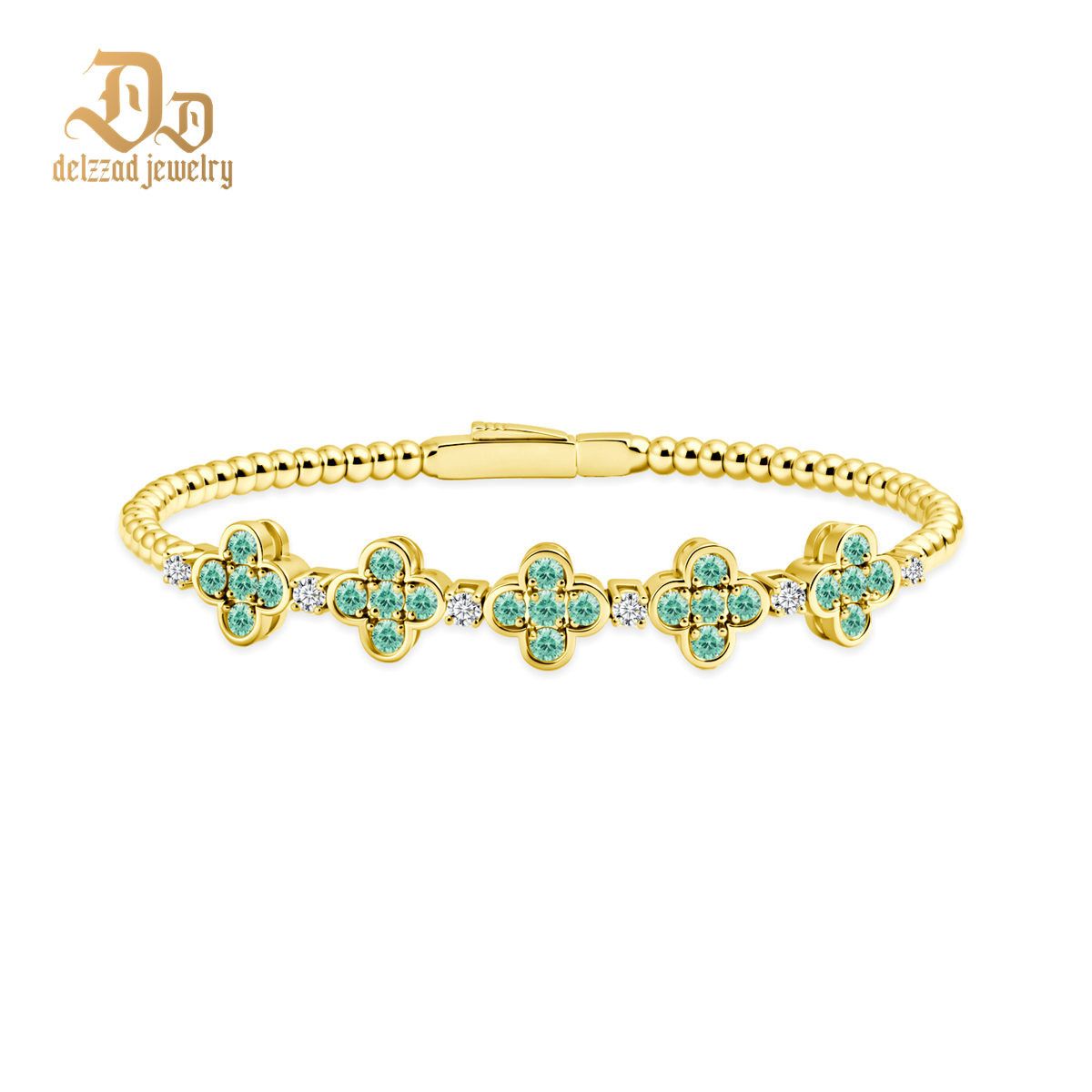 3ct Baroque Beaded Whisper Bangle Clover Bracelet VVS Synthetic Moissanite Bracelet Bangle Copper Chain