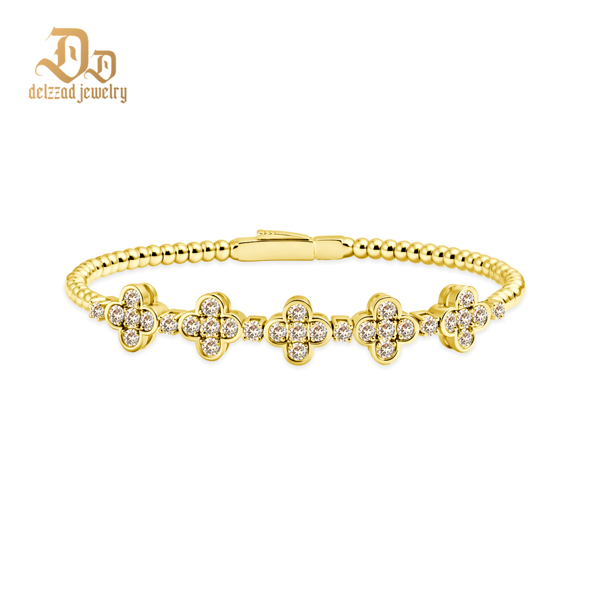 3ct Baroque Beaded Whisper Bangle Clover Bracelet VVS Synthetic Moissanite Bracelet Bangle Copper Chain