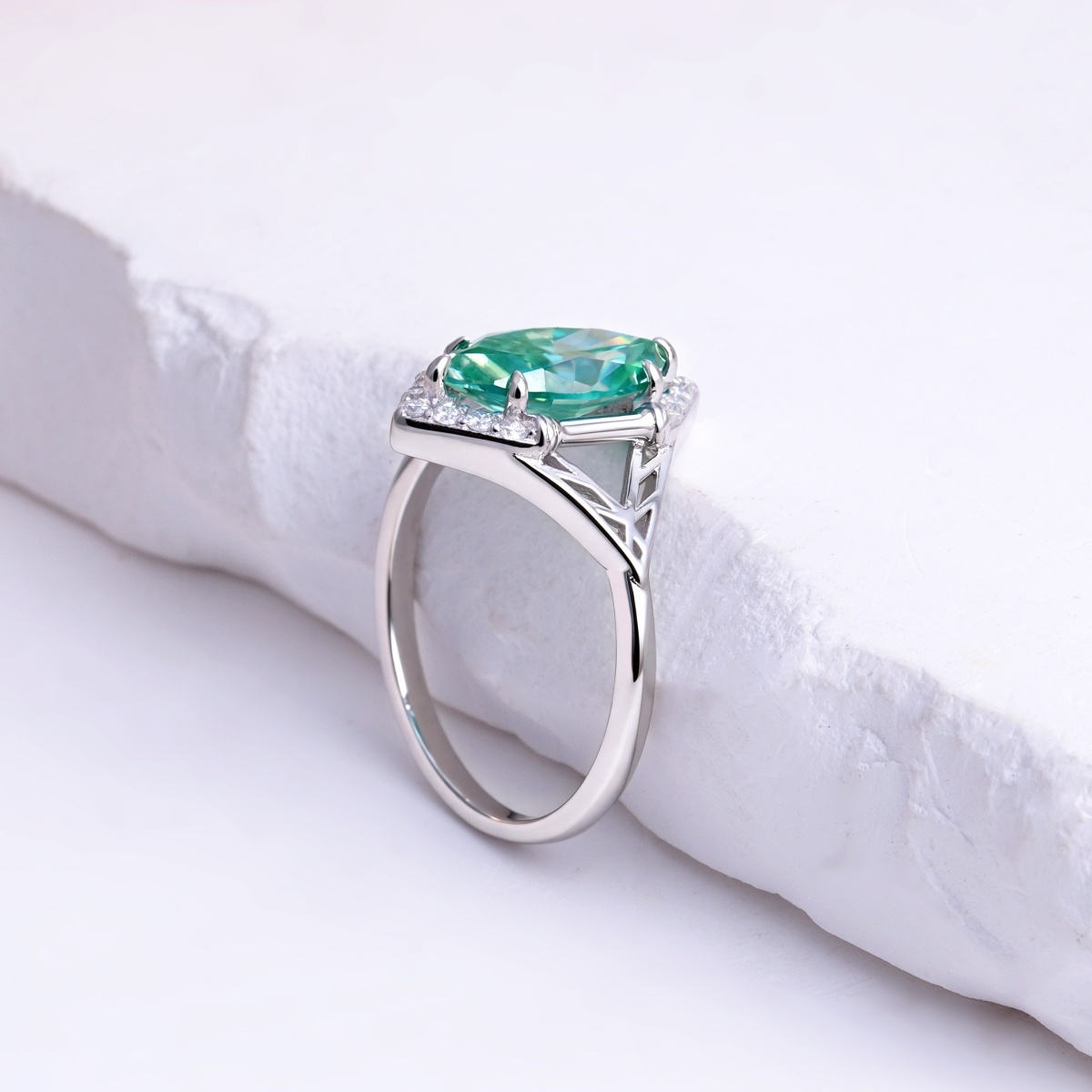 2ct Sparkle Halo Ring Marquise Cut  Green Bliss Ring Engagement Ring Synthetic Moissanite S925 Ring Band