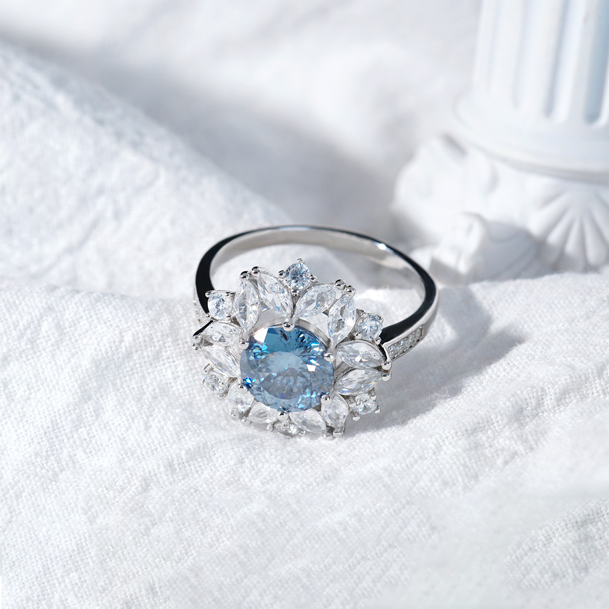 Delzzad 3ct Hundreds Faces Round Synthetic Moissanite Flower Ring In 925 Sterling Silver