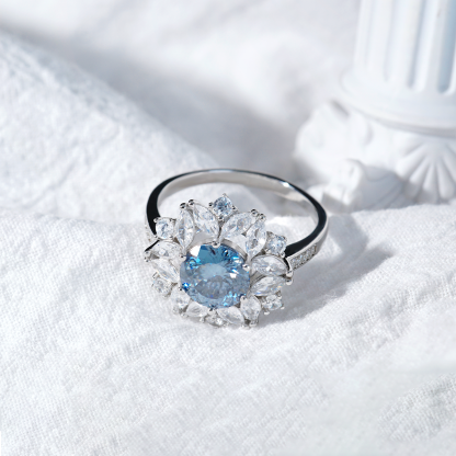 Delzzad 3ct Hundreds Faces Round Synthetic Moissanite Flower Ring In 925 Sterling Silver