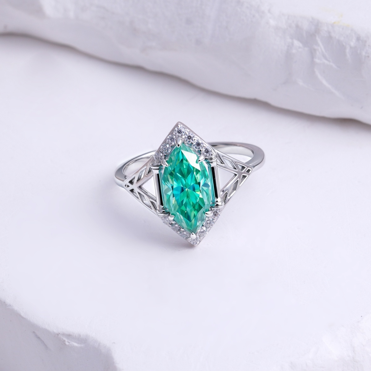 2ct Sparkle Halo Ring Marquise Cut  Green Bliss Ring Engagement Ring Synthetic Moissanite S925 Ring Band