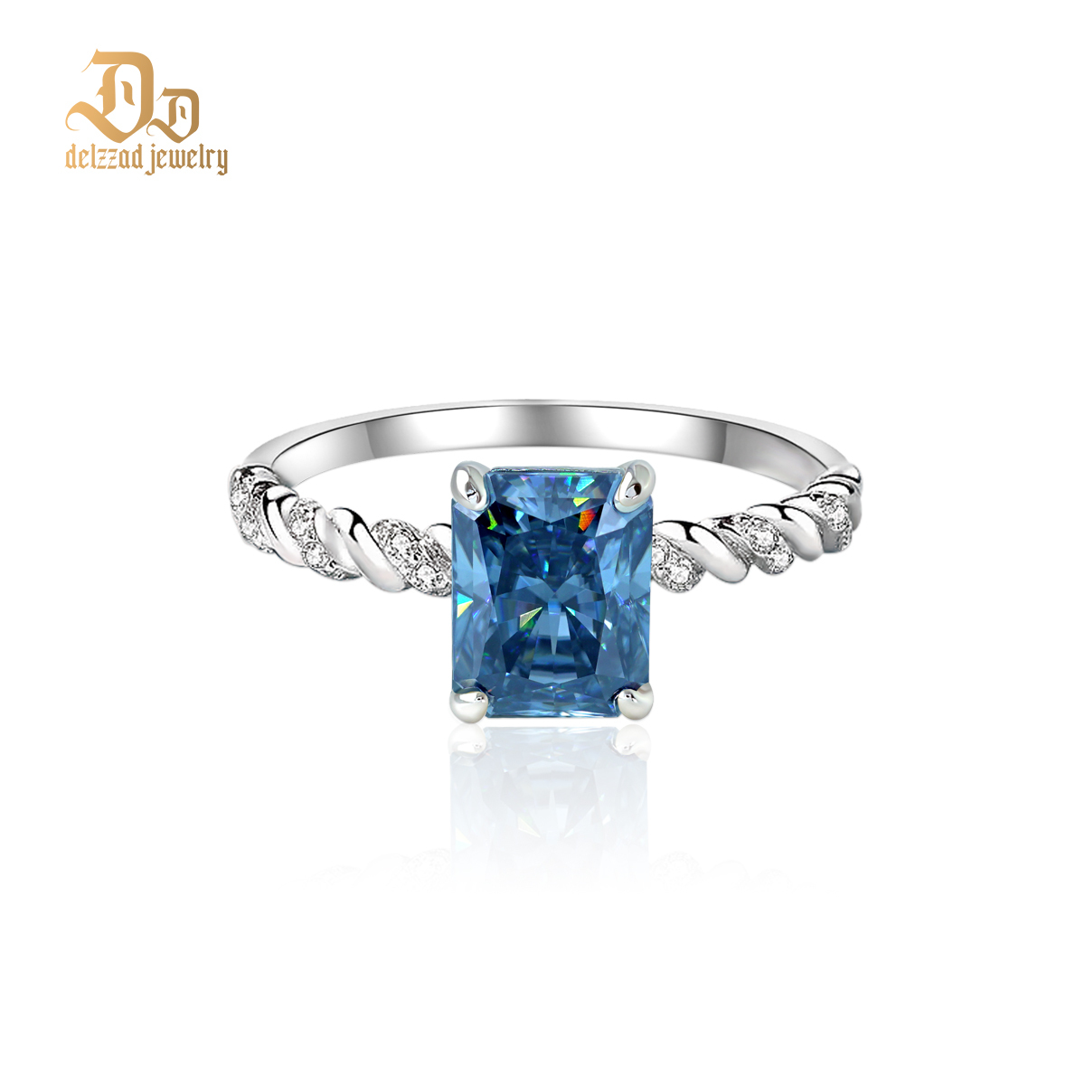 3ct Radiant Synthetic Moissanite Solitaire Twist Band Ring In 925 Sterling Silver