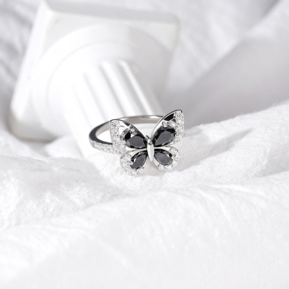 1.6ct S925 Black Butterfly Pear Synthetic Moissanite Unique Ring
