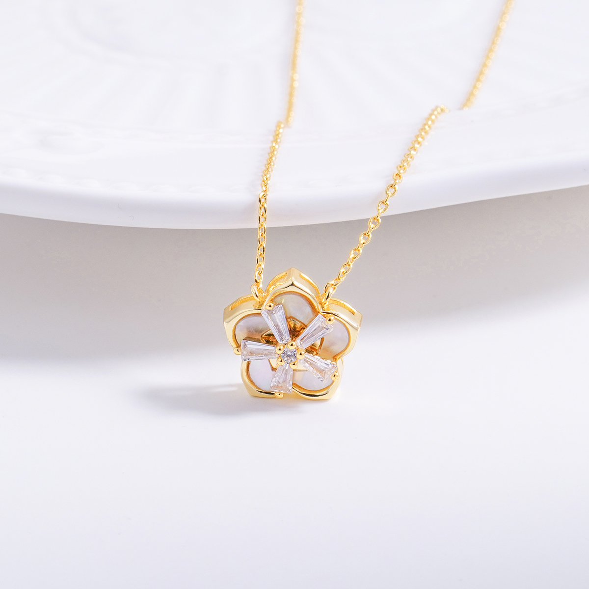 Delzzad The Bloom Sonata Set Flower Stud Earrings Blossom Necklace Flower Bracelet Zirconia Jewelry Set Copper