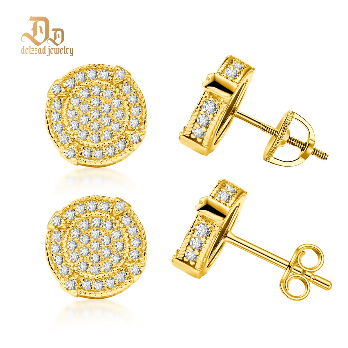 BLINGSHIELD Round Pave Stud Earrings 925S & VVS Moissanite