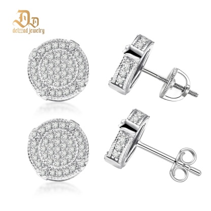 BLINGSHIELD Round Pave Stud Earrings 925S & VVS Moissanite