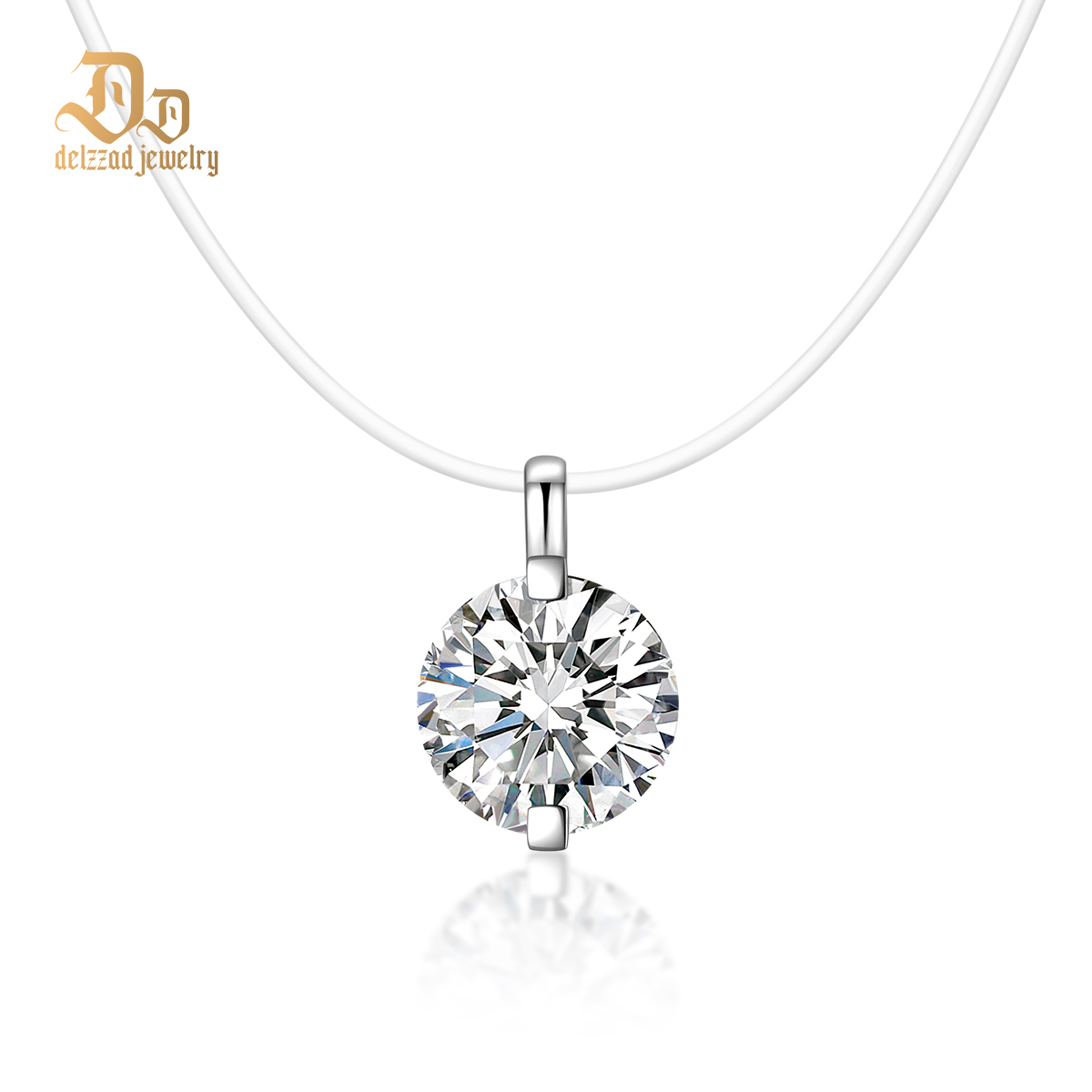 ??New Invisible Choker??Delzzad 1-2ct Luxury Transparent Mermaid Tear Pendant Solitaire Two Prong Wedding Pendant Necklace Clear Chain D Color Synthetic Moissanite S925 Bling Necklace Chain Birthday Anniversary Wedding Gift