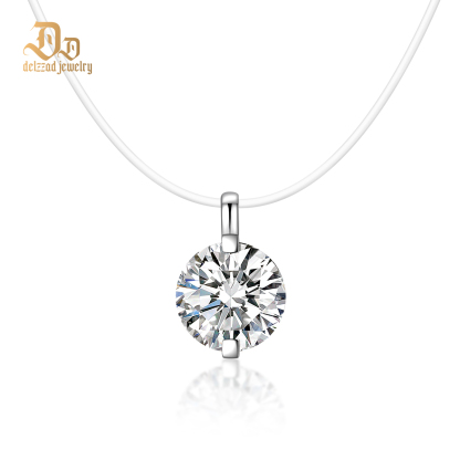 ??New Invisible Choker??Delzzad 1-2ct Luxury Transparent Mermaid Tear Pendant Solitaire Two Prong Wedding Pendant Necklace Clear Chain D Color Synthetic Moissanite S925 Bling Necklace Chain Birthday Anniversary Wedding Gift