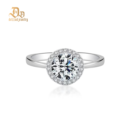 Delzzad Solitaire Halo Ring Lab-Created Moissanite Engagement Ring S925 Sterling Silver Moissanite Jewelry Perfect Gift