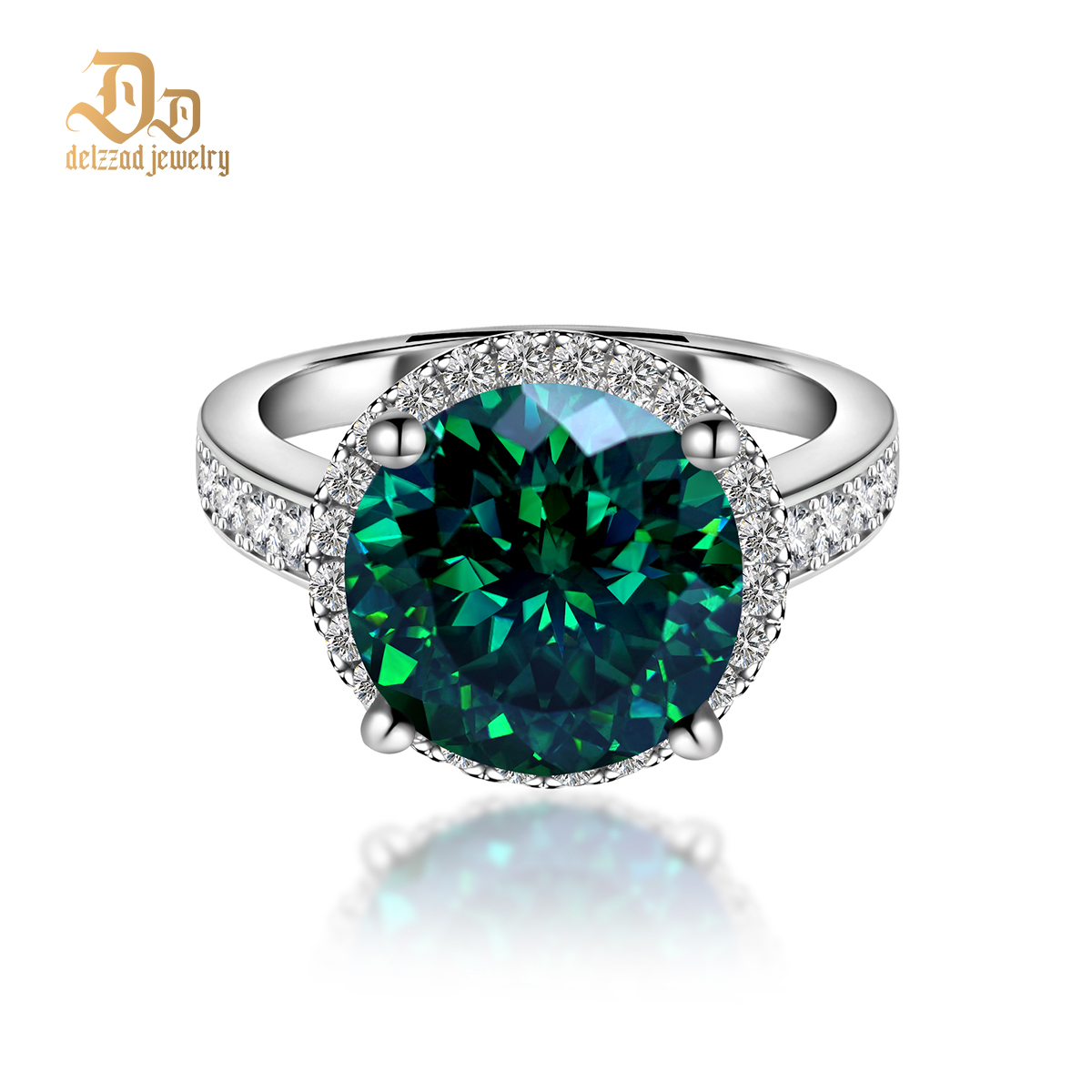 Hundreds Faces Round Synthetic Moissanite Halo Ring In 925 Sterling Silver