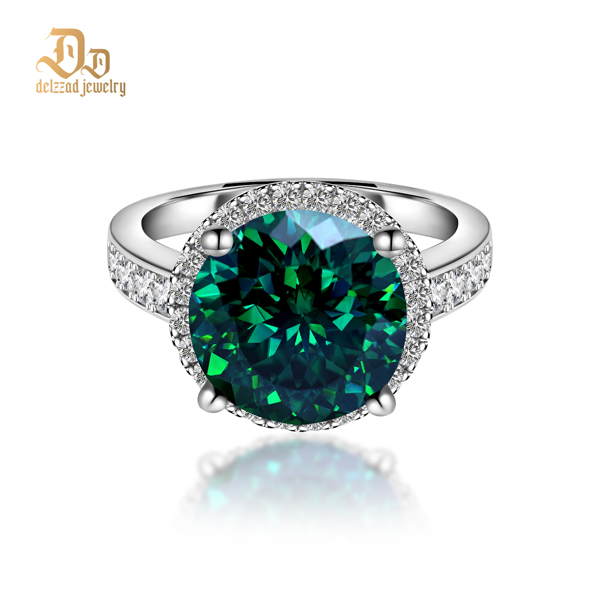 Hundreds Faces Round Synthetic Moissanite Halo Ring In 925 Sterling Silver