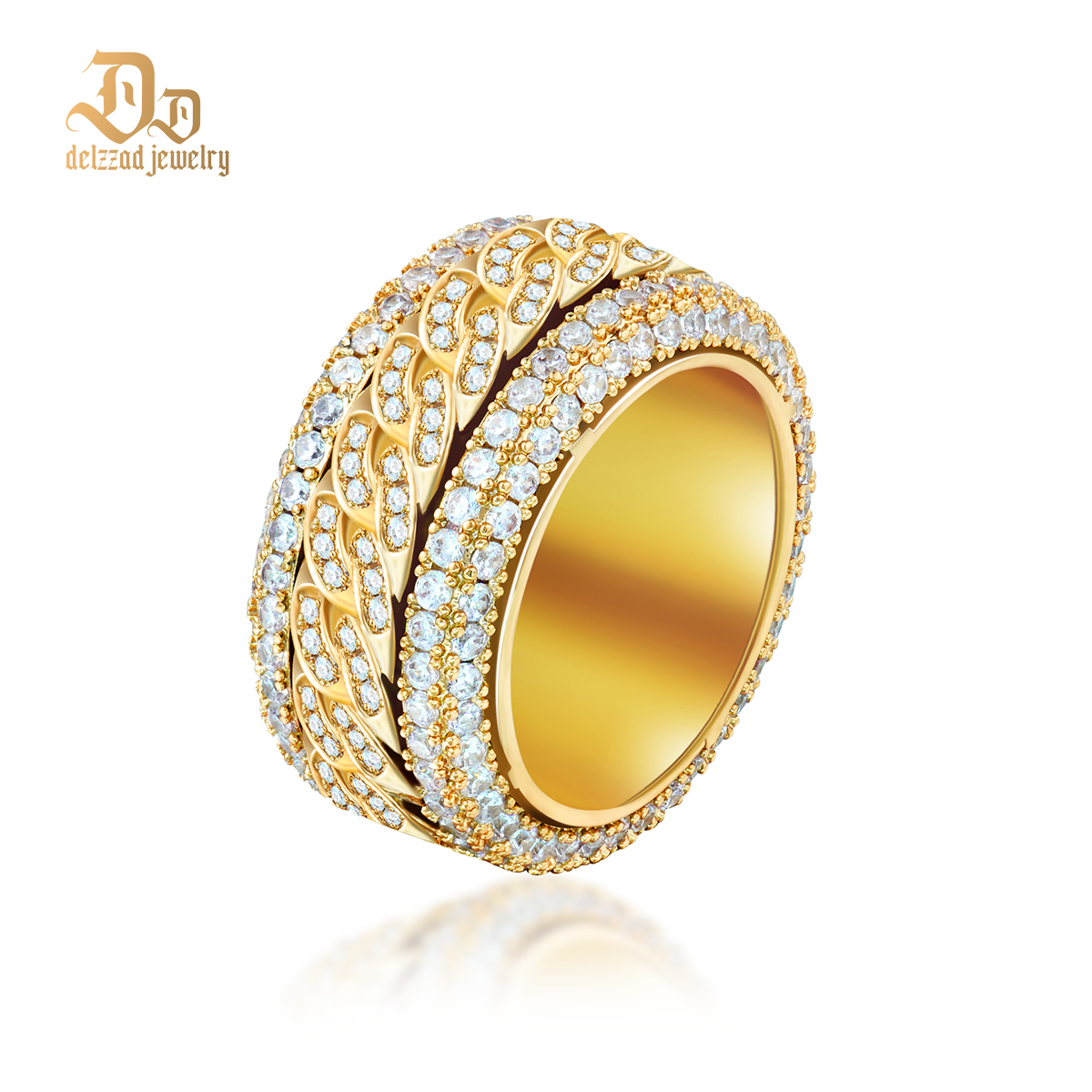 CZ/Moissanite 5-Layer Iced Rotatable Cuban Ring