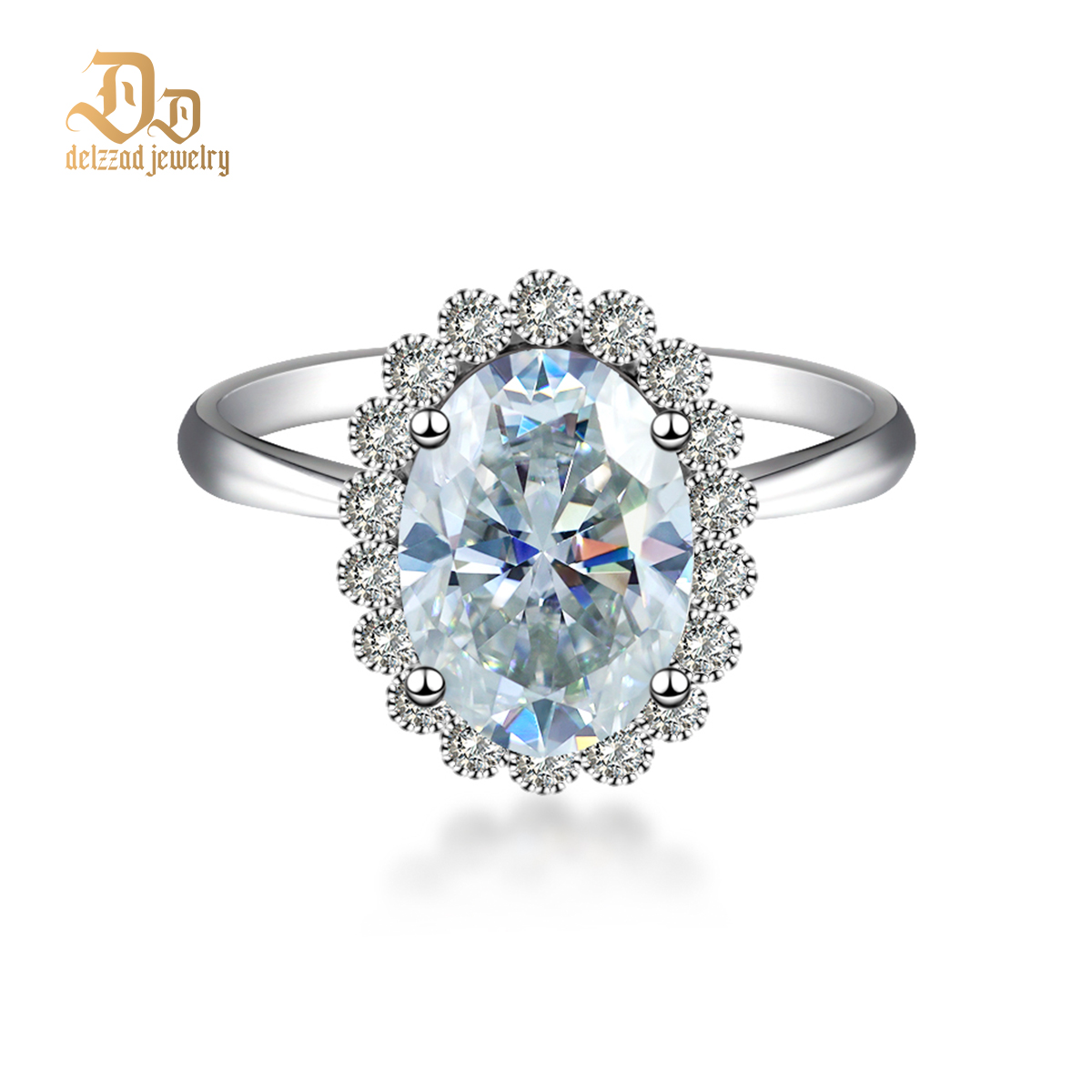 6ct Oval Synthetic Moissanite Halo Flower Ring In 925 Sterling Silver