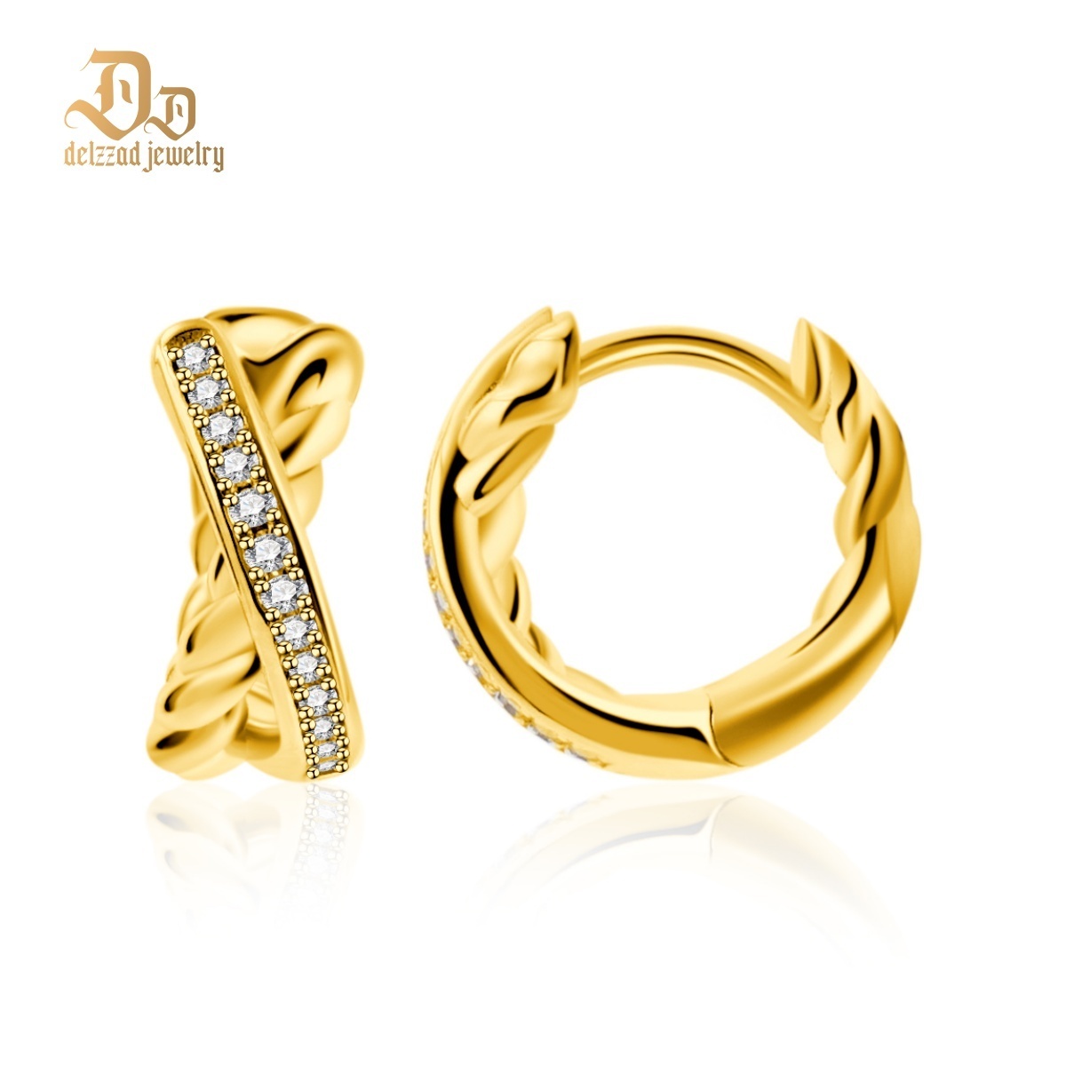 Delzzad Twist Hoop Earrings Crossover Huggies Earrings D Color VVS Synthetic Moissanite Earrings Jewelry S925 Perfect Birthday Engagement Wedding Anniversary Christmas Gift