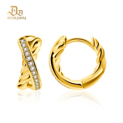 Delzzad Twist Hoop Earrings Crossover Huggies Earrings D Color VVS Synthetic Moissanite Earrings Jewelry S925 Perfect Birthday Engagement Wedding Anniversary Christmas Gift