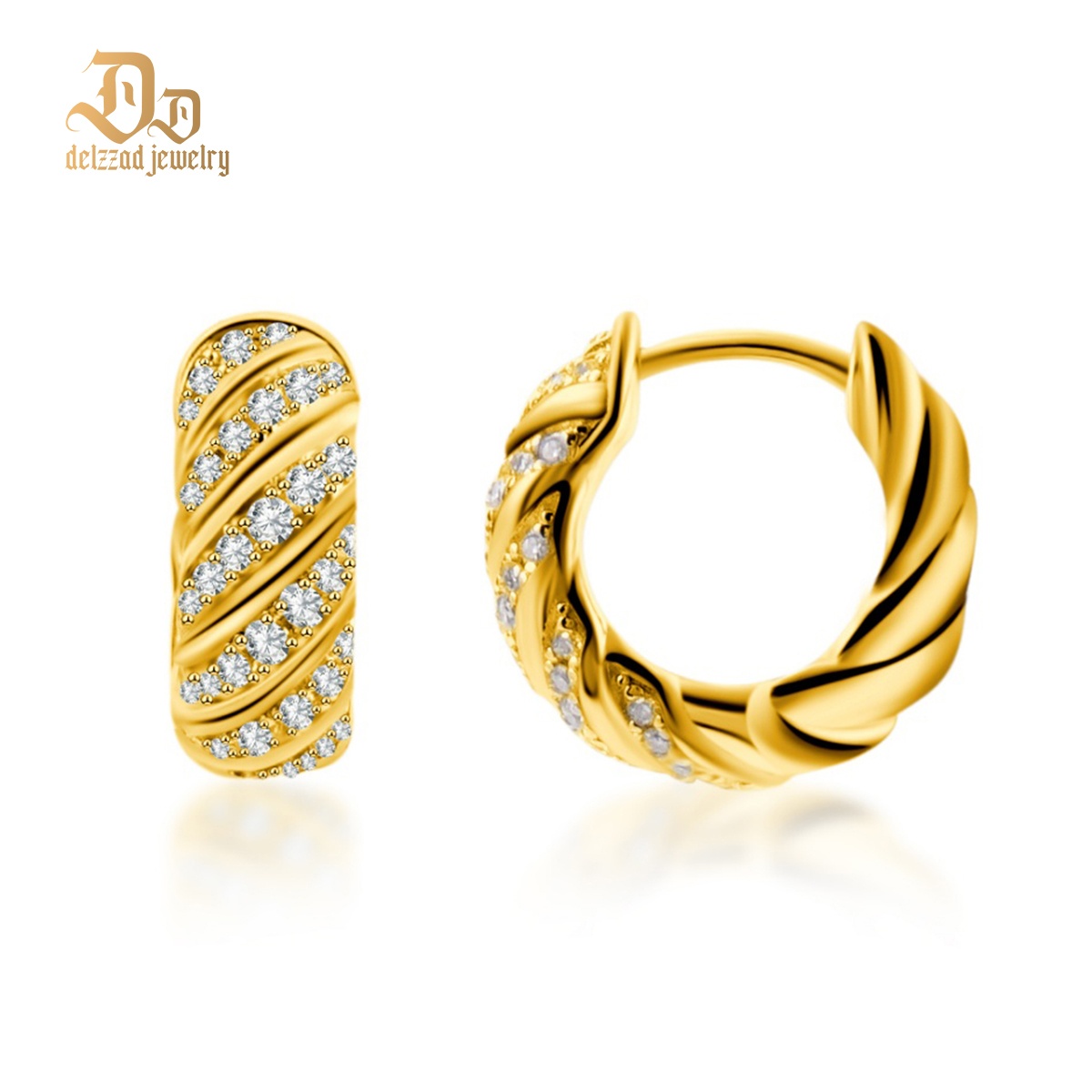 Delzzad Sculpted Cable Hoop Earrings D Color VVS Synthetic Moissanite Earrings Jewelry S925 Perfect Birthday Engagement Wedding Anniversary Christmas Gift