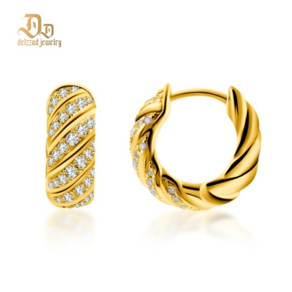 Delzzad Sculpted Cable Hoop Earrings D Color VVS Synthetic Moissanite Earrings Jewelry S925 Perfect Birthday Engagement Wedding Anniversary Christmas Gift