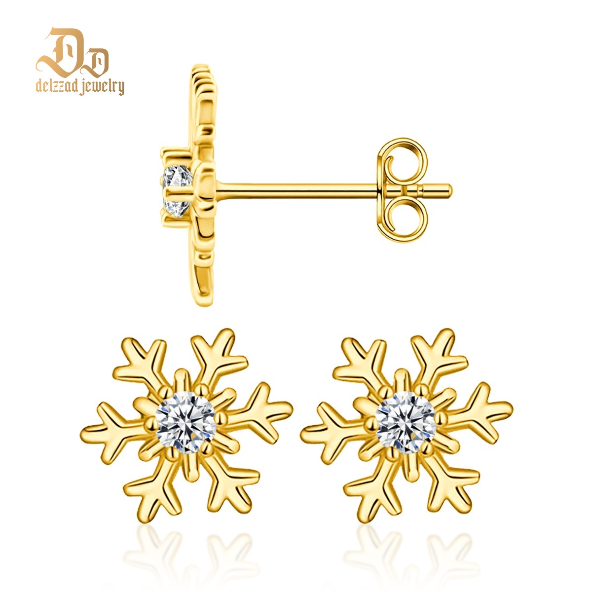 Delzzad Romantic Icy Snowflake Stud Earrings Synthetic Moissanite S925 Earring Jewelry Perfect Birthday Engagement Anniversary Christmas Gift