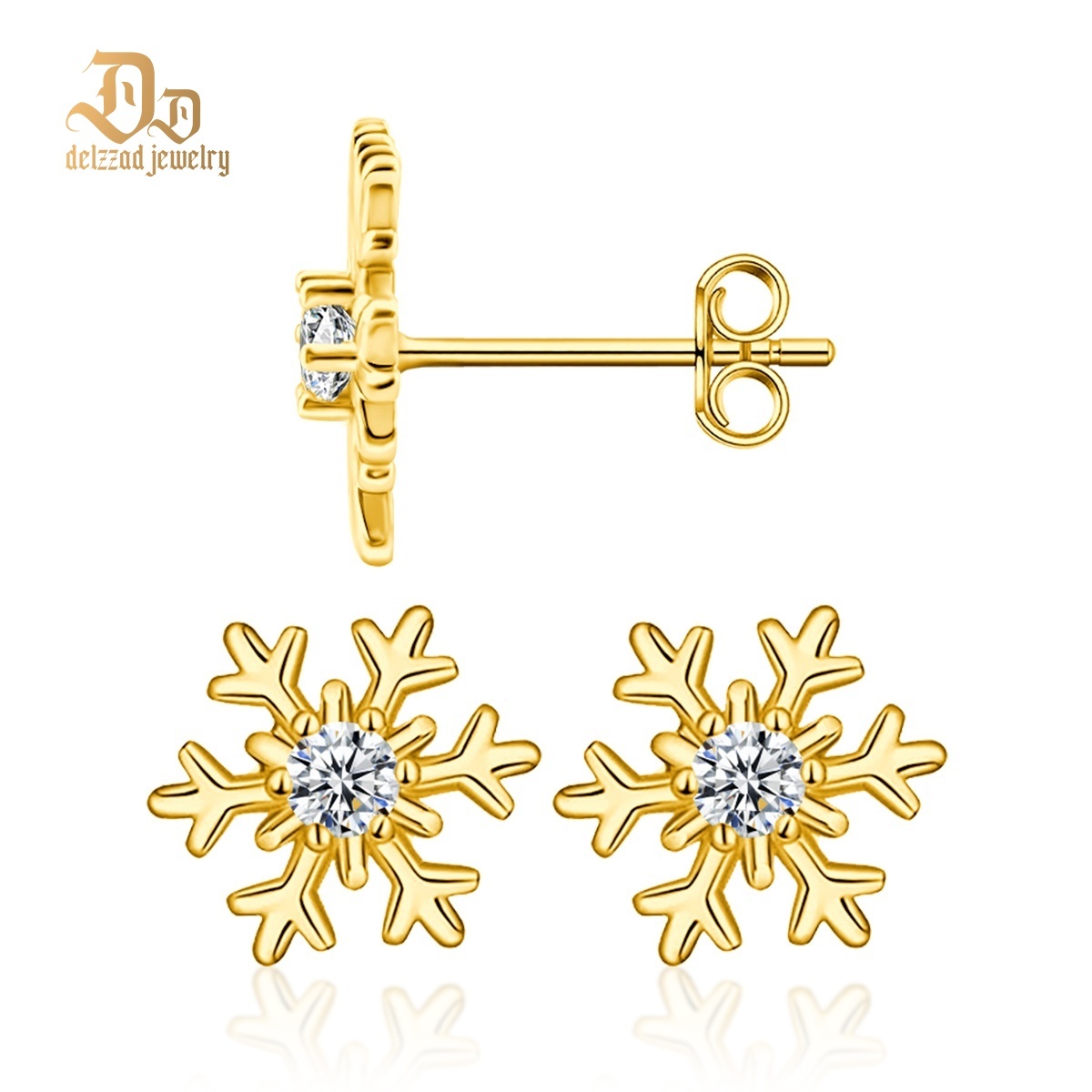 Delzzad Romantic Icy Snowflake Stud Earrings Synthetic Moissanite S925 Earring Jewelry Perfect Birthday Engagement Anniversary Christmas Gift