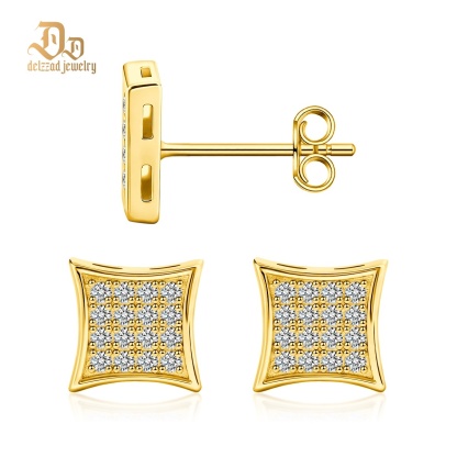 Delzzad Hip Hop Cubic Stud Earrings VVS Synthetic Moissanite S925 Stud Square Earrings Unisex Ear Piercing Jewelry Perfect Birthday Engagement Anniversary Mother’s Day Christmas Gift for Men Women Silver Earrings Golden Earrings Wedding Set