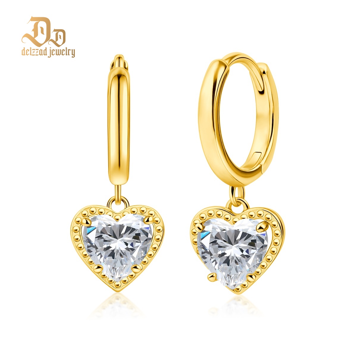 Delzzad Ethereal Love Heart Huggies Earrings Iced-out Heart Dangle Earrings D Color VVS Synthetic Moissanite Earrings Jewelry S925 Dangle Earrings for Women