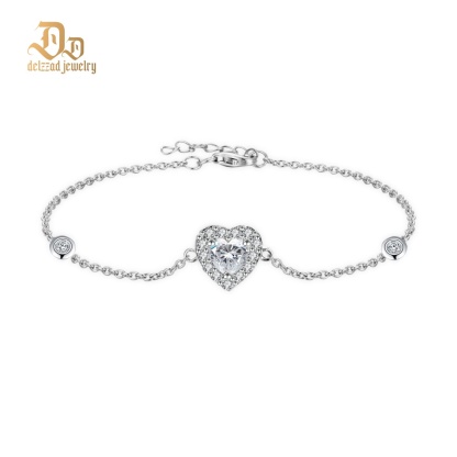 Delzzad Eternal Heart Set Bling Love Heart Bracelet Heart Pendant Necklace Jewelry Set Synthetic Moissanite Necklace Bracelet Jewelry Copper Chain