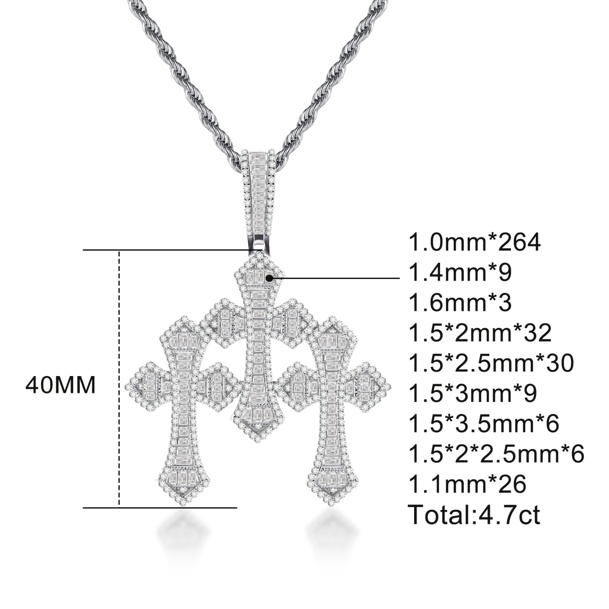 Iced Out Triple Cross Pendant Shining Grace Pendant D Color VVS Synthetic Moissanite Copper Chain