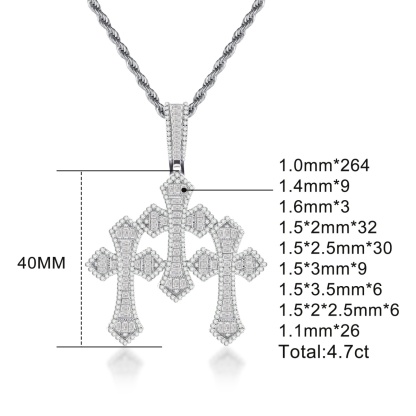 Iced Out Triple Cross Pendant Shining Grace Pendant D Color VVS Synthetic Moissanite Copper Chain