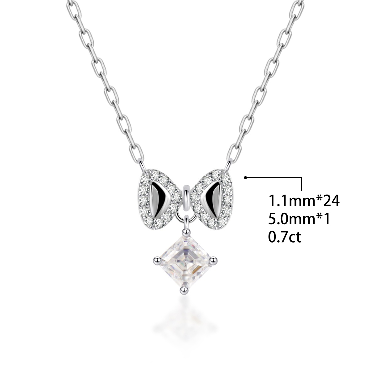 Bowknot Necklace Asscher Square Chain VVS Synthetic Moissanite S925 Chain