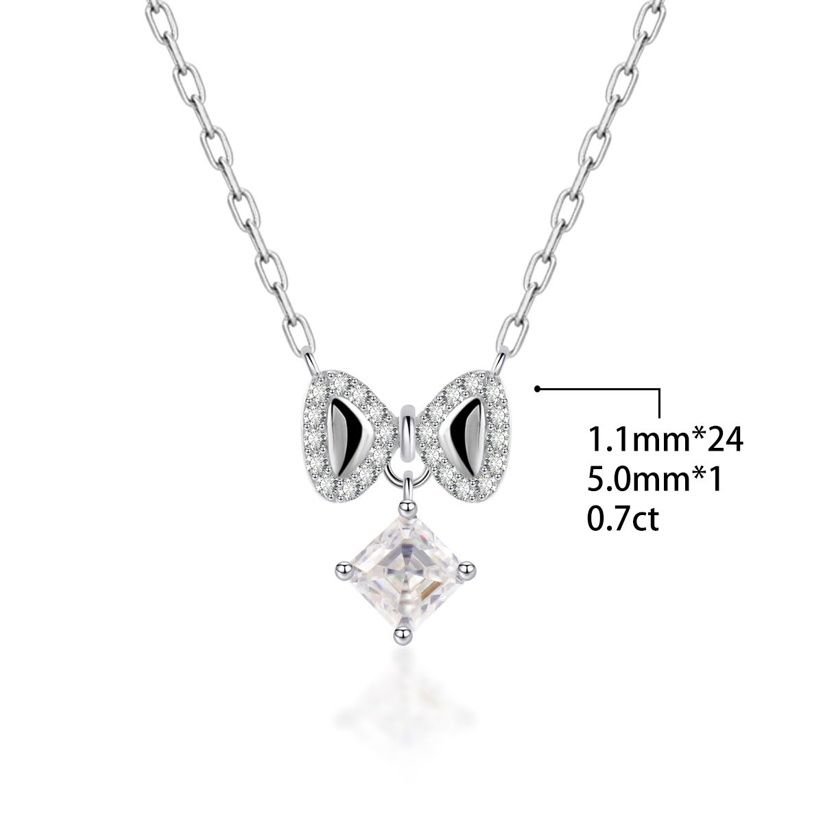 Bowknot Necklace Asscher Square Chain VVS Synthetic Moissanite S925 Chain