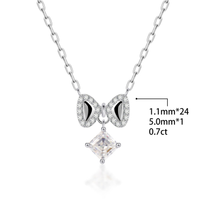 Bowknot Necklace Asscher Square Chain VVS Synthetic Moissanite S925 Chain